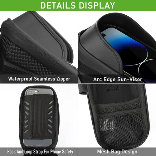 Miniatura 4 de Bolsa impermeable para teléfono de bicicleta, bolsa para manillar de bicicleta con pantalla táctil de TPU y visera solar, bolsa para marco