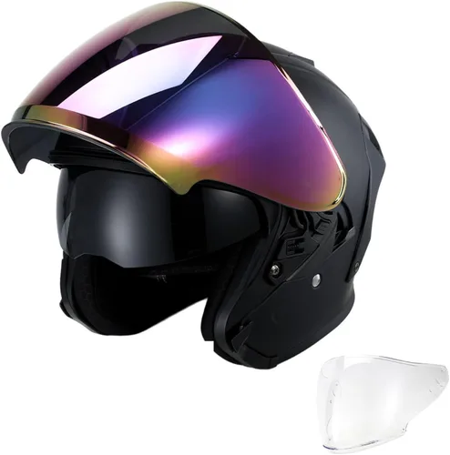 Miniatura 12 de TCT-MOTORPARTS - Casco de motocicleta con tapa abatible, de cara completa, certificado por el DOT, diseño de mariposa rosa y negro, casco deportivo