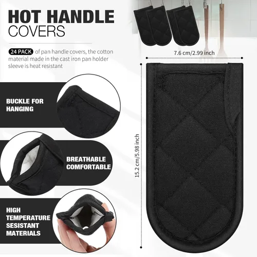 Miniatura 2 de Dandat Juego de 24 fundas de mango caliente para reemplazo diario, fundas de mango de bandeja de regalo, fundas resistentes al calor, funda de Negro