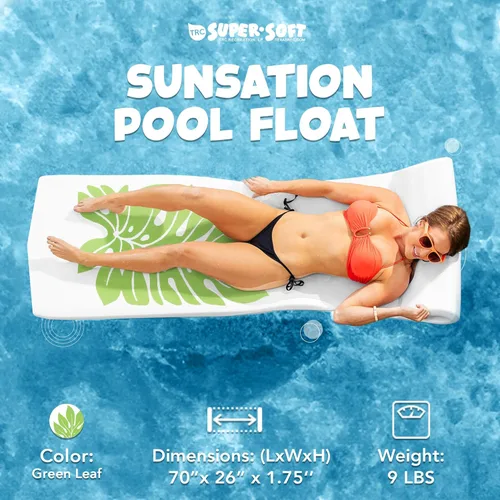 Miniatura 2 de TRC Recreation Sunsation Thick Foam Pool Float Lounger w/Headrest for Lounging & Sunbathing in Swimming Pools, Beaches & Lakes Hoja verde