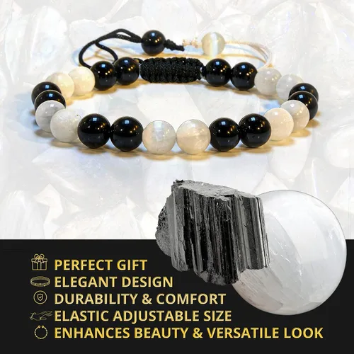 Miniatura 129 de Adjustable Crystal Bracelet – Gemstone Bead Bracelet with Adjustable Macrame String – Chic Gemstone Bracelet for Men and Women – 8mm Round Healing
