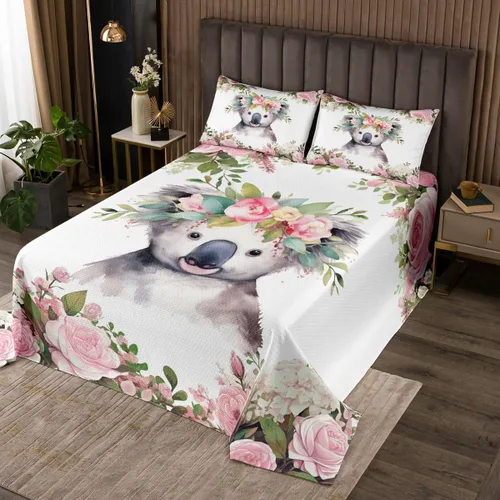 Miniatura 6 de Erosebridal Juego de colcha con diseño de gato y gatito, juego de colcha con temática de animales, juego de ropa de cama floral de flores coloridas