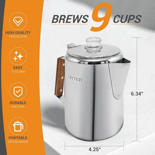 Miniatura 4 de Percolator Pot - Olla de café de acero inoxidable para acampar, sin aluminio o plástico, estufa de café (9 tazas)