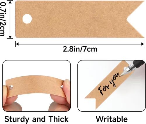 Miniatura 2 de G2PLUS 100 mini etiquetas de regalo de papel kraft con cuerda, etiquetas de regalo de papel en blanco de 2.8 x 0.8 pulgadas, etiquetas colgantes
