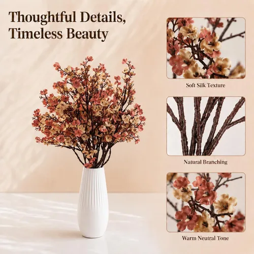 Miniatura 4 de Mandy's 6 paquetes de flores artificiales de aliento de bebé beige marrón 18.5 Inch Silk Gypsophila European Style Modern Home Decor Centerpiece