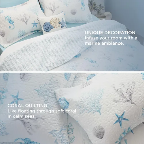 Miniatura 4 de Bedsure Colcha costera tamaño Queen – Ropa de cama reversible de verano y playa, colcha ligera de microfibra, colcha azul y blanca para todas