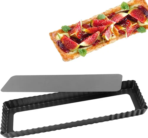 Sartén rectangular antiadherente de 14 pulgadas para quiche con parte inferior extraíble para tartas, quiche para hornear, quiche, pasteles de