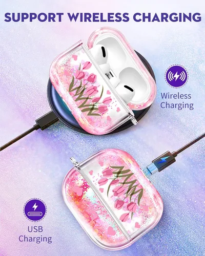 Miniatura 5 de Funda para Apple para Airpod Pro 2/1 - Funda Kawaii bonita estética femenina para niñas y mujeres, protector líquido con purpurina brillante diseño