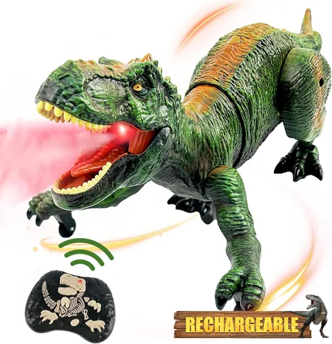 Miniatura 8 de Juguetes de dinosaurio mejorados para niños de 3, 5 y 7 años, juguetes de Spinosaurus con control remoto con luz indicadora, persiguiendo, rociando