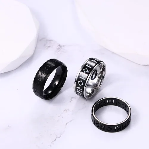 Miniatura 4 de OIDEA Juego de 3 anillos de runa vikingos huecos nórdicos para hombres y mujeres 0.315 pulgadas de acero inoxidable giratorio, anillos