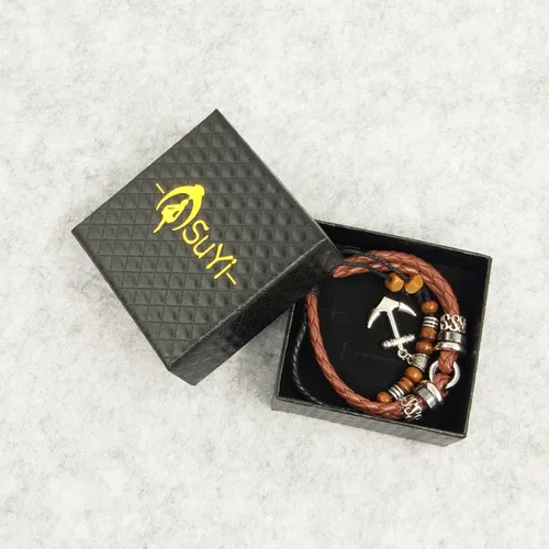 Miniatura 28 de Suyi brazalete ajustable con varias capas, de cuero tejido trenzado con cruz. Pulsera tipo esclava.