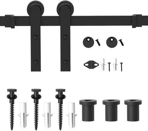 Miniatura 7 de Kit de herraje para puerta de granero WINSOON de 4 pies: kit de herraje para puerta corredera única - kit de riel de puerta de granero negro