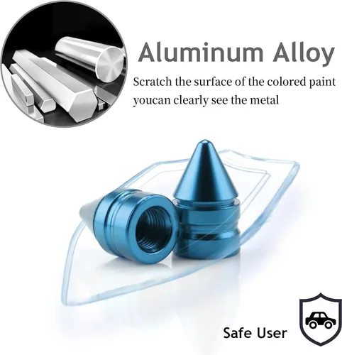 Miniatura 6 de SINGARO Tapones para válvulas de neumáticos de automóvil, 4 piezas de accesorios universales de aleación de aluminio, cubiertas de neumáticos Azul