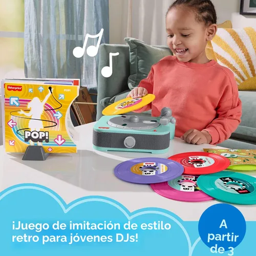 Miniatura 2 de Fisher-Price Juguete Musical Deluxe Rockin' Record Player Mesa Giradiscos de Juguete con 6 Álbumes para Juego Preescolar Más Álbum Exclusivo