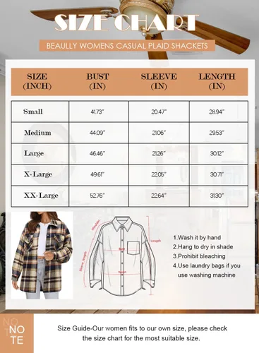 Miniatura 6 de Beaully - Chamarras casuales a cuadros para mujer, de franela cepillada, con botones, camisa con bolsillos