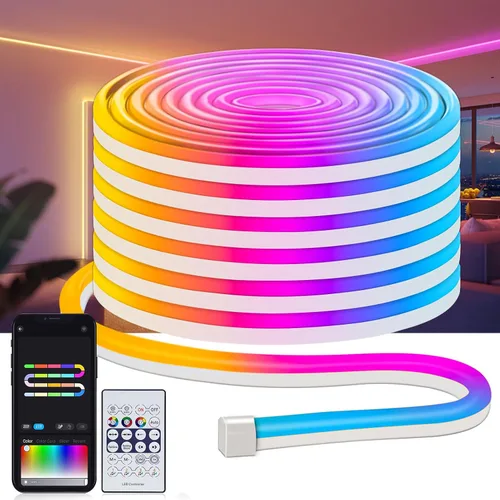 Miniatura 8 de Tira de luces de neón inteligentes USB, cuerda de luces LED de 16.4 pies, IC y RGB que cambian de color con control de aplicación, sincronización