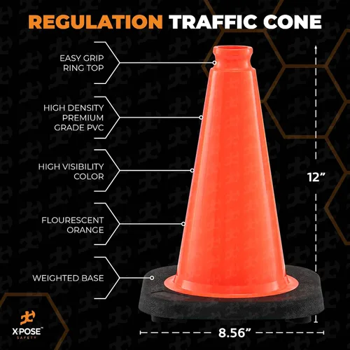 Miniatura 3 de Xpose Safety Conos de tráfico naranjas de 12 pulgadas, paquete de 4 conos de seguridad de plástico PVC multiusos para estacionamiento, fútbol