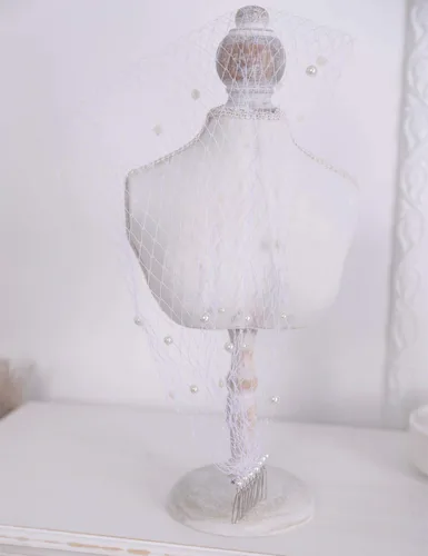 Miniatura 3 de Aimimier Velo corto nupcial con peine de perlas Velo blanco de una sola capa de jaula para bodas (blanco), Blanco