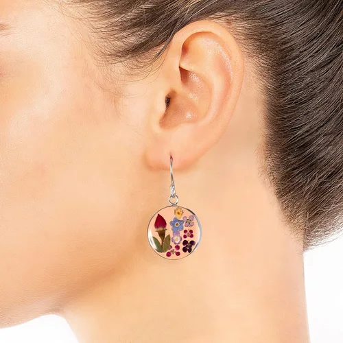 Miniatura 4 de Tienda Collection Sterling Silver Pressed Flower Circle Drop Earrings