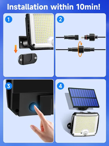 Miniatura 7 de PIKOY Luces solares con movimiento para exteriores impermeables, [Actualización 318LED/33FT/5 modos] Luces solares de seguridad, control remoto +