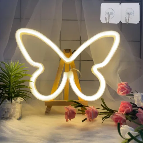 ENUOLI - Luces decorativas LED de neón en forma de mariposa, letrero de neón con forma de mariposa, decoración de luz de neón, funciona con
