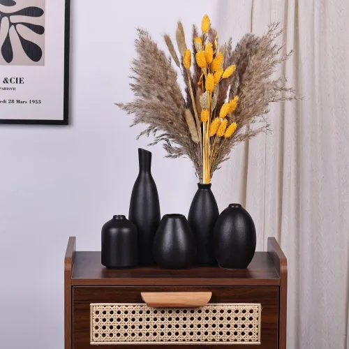 Miniatura 4 de Juego de 5 jarrones de cerámica negra, decoración de granja y manto, decoración del hogar para sala de estar, cocina y oficina, decoración de mesa