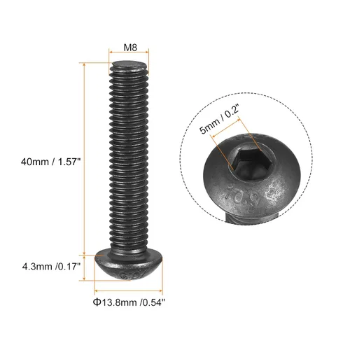 Miniatura 2 de uxcell Tornillos de cabeza de botón hexagonal M8x40mm Tornillos de acero de aleación 10pcs