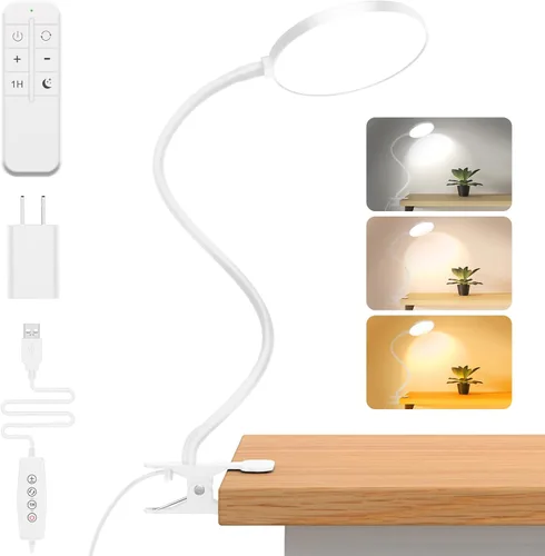 Miniatura 10 de iFalarila Luz de lectura con control remoto, lámpara de escritorio LED con clip [temporizador de 1 hora y luz nocturna] RA>95 regulable cuello