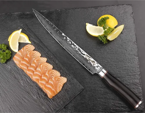 Miniatura 7 de YOUSUNLONG Cuchillo de filete de 10 pulgadas, cuchillo para tallar carne, cuchillo sashimi, 9.6 in, mano izquierda, acero de damasco martillado