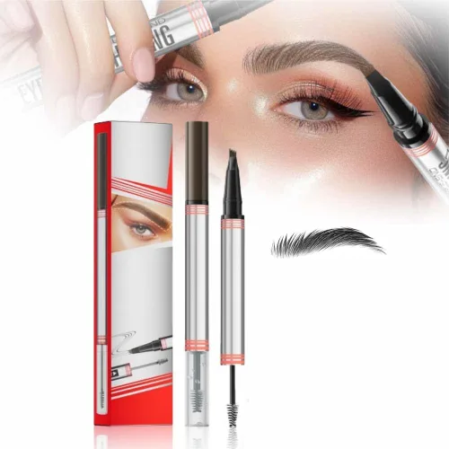 2024 - Lápiz de cejas 2 en 1 con gel, lápiz mágico de cejas impermeable, bolígrafo de cejas microblading 3D de doble punta con 4 puntas y cepillo