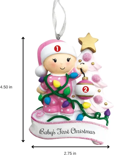 Miniatura 4 de Adorno de la primera Navidad del bebé 2025 – Árbol decorativo para niña – Recuerdo personalizado de vacaciones – Adorno personalizado de mi primera