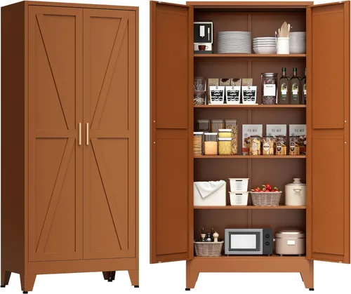 Miniatura 18 de COFaR Home Farmhouse - Armario de almacenamiento con 2 puertas de granero, armario alto de despensa de cocina con 3 estantes ajustables, para Azul
