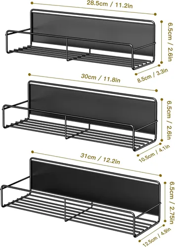 Miniatura 2 de Mystozer Paquete de 3 organizadores magnéticos para especias, ahorro de espacio para refrigerador y pizarra blanca, estante de metal para nevera