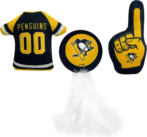 Miniatura 5 de NHL Boston Bruins - Juego completo de 3 juguetes de peluche para gatos: jersey, disco de hockey con plumas y ventilador #1. Relleno de hierba gatera