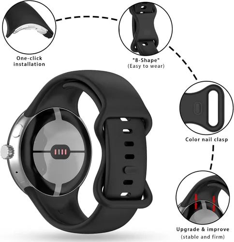Miniatura 2 de Correa Compatible con Google Pixel Watch 1/2/3/4 (41mm), Pulsera de Reemplazo de Silicona Suave Deportiva para Google Pixel Watch 41mm Negro