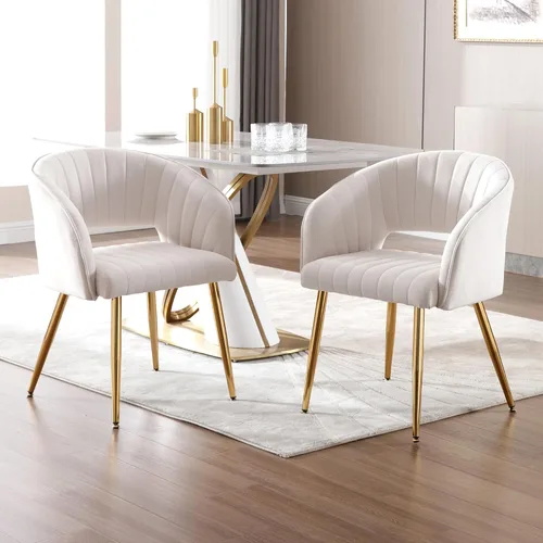Miniatura 9 de Westice Juego de 1 silla de escritorio de terciopelo para oficina en casa, sillas modernas copetudas con patas de metal dorado, sillón tapizado