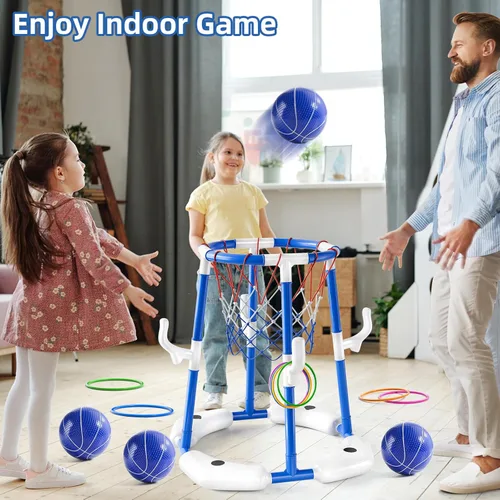 Miniatura 4 de JUKUDAHU Aro de baloncesto para piscina, juguetes de piscina para niños de 4 a 8 años, juego de anillo flotante 2 en 1 con 4 bolas y bomba, juguete