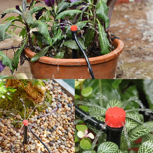 Miniatura 6 de 50 emisores de goteo para tubos de riego por goteo de 1/4 pulgadas, goteros de flujo de agua ajustables de 360 grados en estaca de flecha de 5