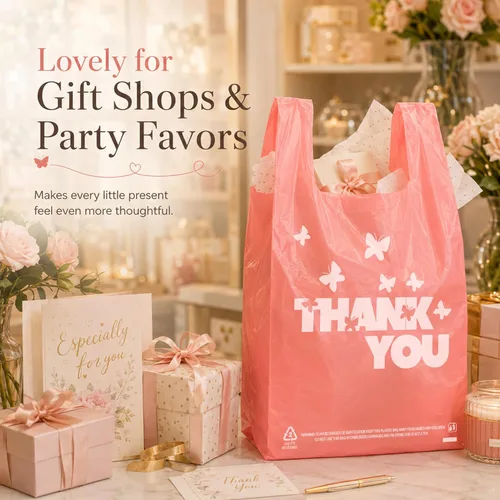 Miniatura 5 de YoYoRain Bolsas de agradecimiento rosadas, 1000 bolsas para camisetas, bolsas para llevar, bolsas de comestibles, reutilizables y desechables, Rosado