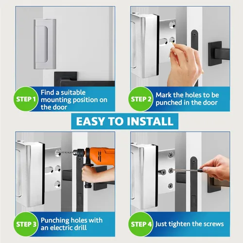 Miniatura 5 de Dwell+Good Cerradura de refuerzo para puertas (paquete de 2) - Cerradura de seguridad para puertas de montaje DIY en níquel para puerta principal