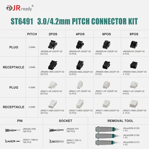 Miniatura 2 de JRready ST6491 Kit de conectores de doble fila de 2/4/6/8 de 0.118 in y 0.165 in, compatible con Molex Micro-Fit 3.0 y Mini-Fit Jr. 5557/5559