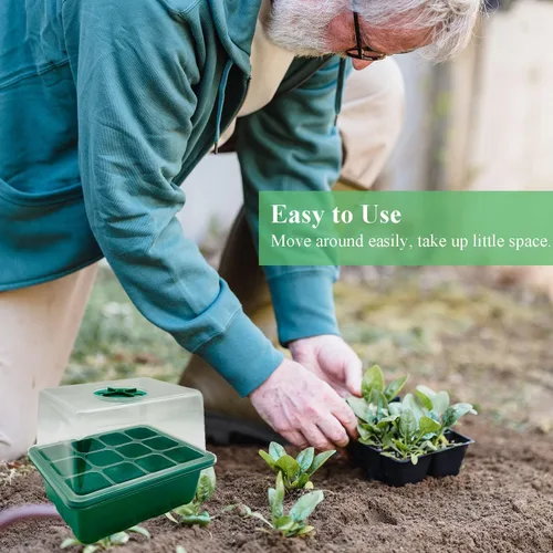 Miniatura 5 de Kit de bandeja de inicio de semillas, paquete de 3 bandejas de cultivo de plantas con cúpula de humedad y base, etiquetas y kit de herramientas