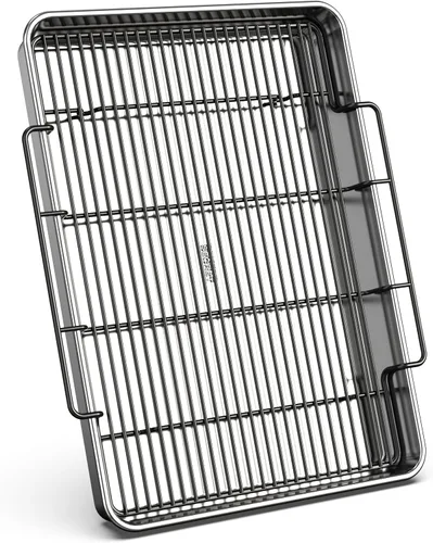 Miniatura 7 de Baker's Secret Bandeja grande para asar no tóxica de 18" con estante, asador 100% de aluminio reciclado, sartén para asar pavo, verduras, aves - La