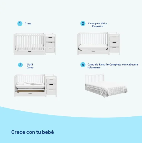 Miniatura 5 de Graco Remi - Cuna convertible 4 en 1 y cambiador (blanco) – Certificado GREENGUARD Gold, se adapta a colchón de cuna estándar, se convierte en cama