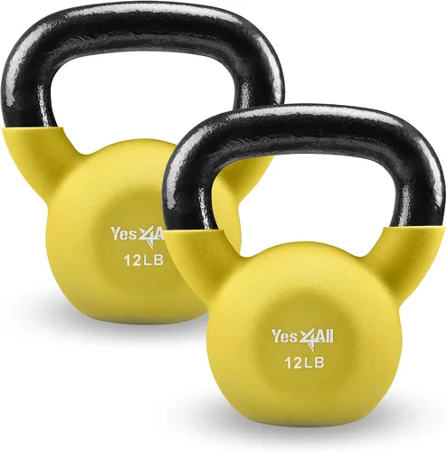 Miniatura 15 de Yes4All Pesas rusas, pesas rusas de hierro fundido recubiertas de neopreno de 5-65 LB, asa de agarre ancho y fondo plano para balanceos, B. 10