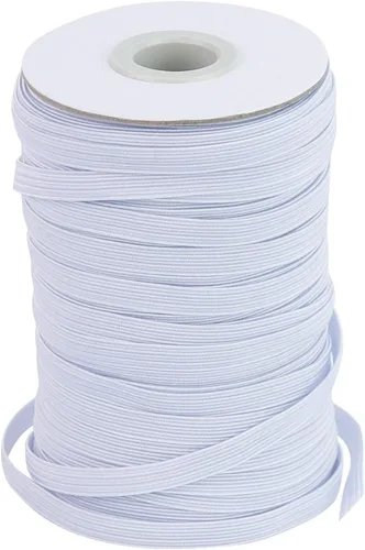 Banda elástica plana para costura, 1/4 de pulgada, 50 yardas de alta elasticidad, cuerda elástica blanca, carrete elástico de punto para coser Blanco