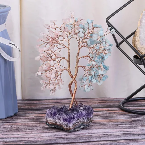 Miniatura 2 de Árbol de cristal doble curativo con base de amatista natural, bonsái de dinero de Feng Shui con energía positiva, decoración del hogar para riqueza