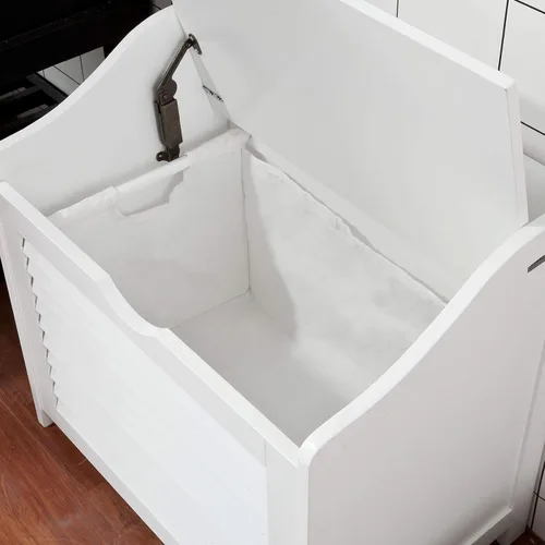 Miniatura 7 de SoBuy Banco de almacenamiento pequeño con canasta de lavandería, banco multifuncional con bolsa extraíble y tapa, baúl de juguetes oculto