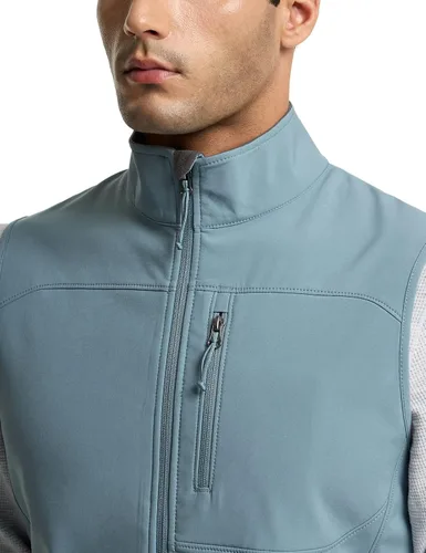 Miniatura 5 de TSLA - Chaleco Softshell sin mangas para hombre, chaleco cortavientos con cremallera completa, chaleco de senderismo, golf, viajes al aire libre.