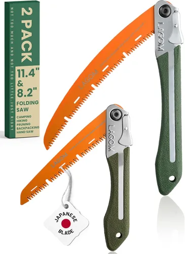 Miniatura 10 de LAGOM Sierra plegable de campamento para cortar ramas, hoja recta de 8.2" Acero SK5, mango ergonómico, uso con una mano, bloqueo seguro